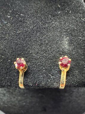 Vintage Gold-Tone Clip-On Earrings With Red Gemstone Accents Elegant & Timeless
